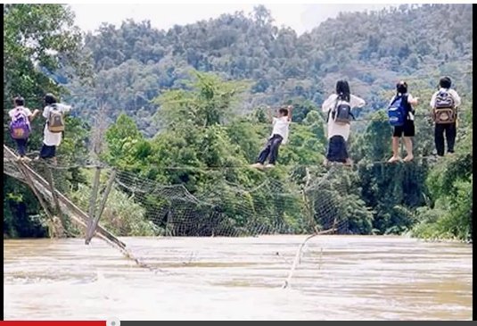 Image result for images of poverty in sarawak going to school in man made rope